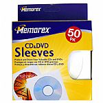 Memorex White CD/DVD Sleeves (pack of 50) (protect & store your valuable CDs & DVDs)