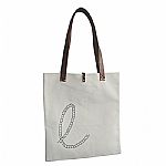 E Natural Tote Bag (natural heavy weight canvas bag with hand stitched leather straps) (41cm by 38cm, holds up to 20 LP's)