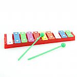 Toy Glockenspiel/Xylophone (has 10 accurately tuned coloured metal keys firmly connected to a plastic frame, the colour of the plastic frame may vary between blue, yellow, green and red)