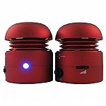 Chill Pill Mobile Speakers (red) (compact, expandable, rechargable, retractable cable, patented design, 6 hour play time, balanced sound, big volume)