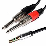 Chord 3.5mm Stereo Jack Plug To 2x 6.3mm Mono Jack Plugs Audio Cable (black, 1.5m)