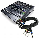 Alto Live 802 8 Channel Mixer With USB + FREE 4 Way 1/4" Jack Wiring Loom Audio Cable (6m)