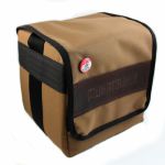 Mukatsuku Records Are Our Friends Polyester 7" 45 Record Bag (tan with embossed vintage brown leather patch, holds up to 80 x 7 inch singles) (Juno Exclusive)
