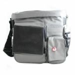 Mukatsuku Backpack 12" Vinyl Record Bag (grey with vintage leather embossed flap, holds 50 records) (Juno exclusive)