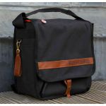 Mukatsuku Bespoke Black Foldable Backpack 12 inch Record Bag (black with vintage leather embossed flap, holds up to 50 x 12'' records) (Juno Exclusive)