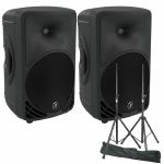 Mackie SRM350 V3 Active PA Speakers (pair, black) + Steel Speaker Stand Kit With Carry Bag