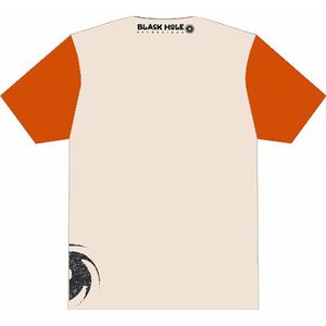 Black Hole Baseball T-Shirt (white & orange baseball t-shirt with logo on neck & side) (neck to waist length 57cm, width 45cm)