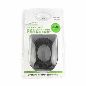 AV Link 3.5mm Stereo Mini Jack Plug To 3.5mm Stereo Mini Jack Socket (black, 3m)