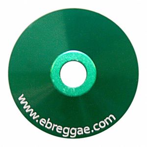 Spindle Adapter Center For Playing 45 RPM Records (green aluminum, cone-shaped with www.ebreggae.com text lasered on)