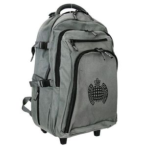Ministry Of Sound 2009 Trolley Backpack (charcoal grey) (ideal travel bag, heavy duty canvas, universal functioning, trolley or backpack, padded back for comfort, single tube pulling mechanism, multi zip pockets, distressed print logo detail, fully lined)