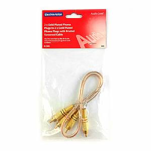 Electrovision 2 Male To Male Stereo Phono (RCA) Cables (0.5m)