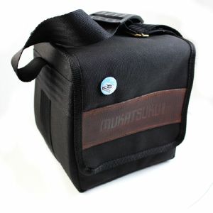 Mukatsuku Records Are Our Friends Cordura 7 Inch 45 Record Bag (black with embossed vintage brown leather patch, holds 80 x 7'' singles) (Juno exclusive)