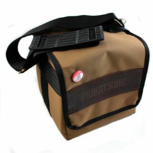 Mukatsuku Records Are Our Friends Polyester 7" 45 Record Bag (tan with embossed vintage brown leather patch, holds up to 80 x 7 inch singles) (Juno Exclusive)