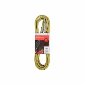 Chord Braided 6.3mm Mono Jack Plug To 6.3mm Mono Jack Plug Audio Cable (grey/gold, 3.0m)