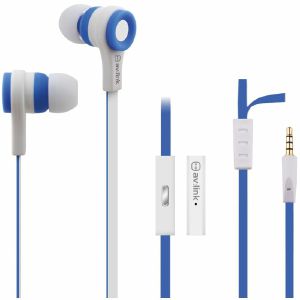 AV Link Rubberised Stereo Earphones With Hands Free Mic (blue & white)