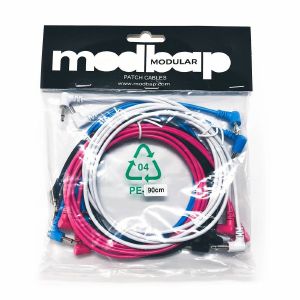 Modbap Modular 90cm Right Angle Patch Cables (blue/pink/black/white, pack of 8)