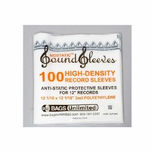 Bags Unlimited 12" High-Density Polyethylene Vinyl Record Inner Sleeves (3 mil/clear/pack of 50)