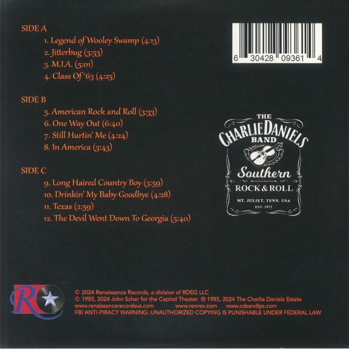 CHARLIE DANIELS BAND, The - Live At The Capitol Theater November 22 1985