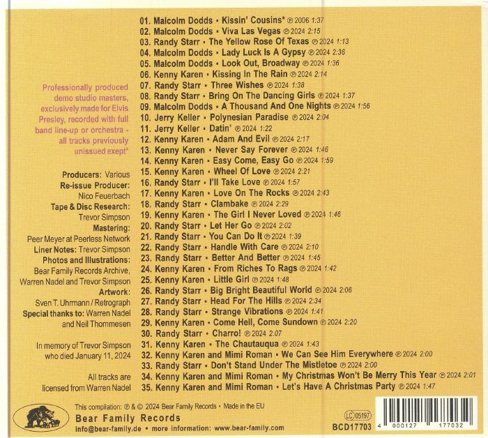 Randy STARR - Presley Style: Lost Elvis Songwriter Demos Vol 1 CD at ...