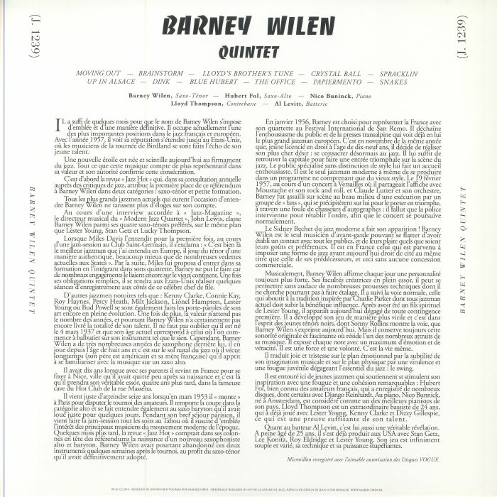 BARNEY WILEN QUINTET - Barney Wilen Quintet (mono) (remastered)