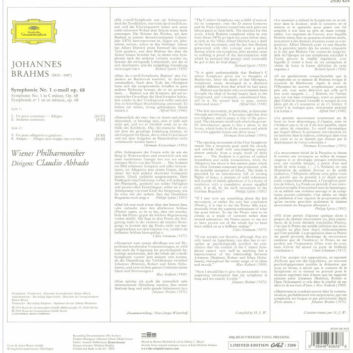 BRAHMS, Johannes/CLAUDIO ABBADO/WIENER PHILHARMONIKER - Symphonie No 1