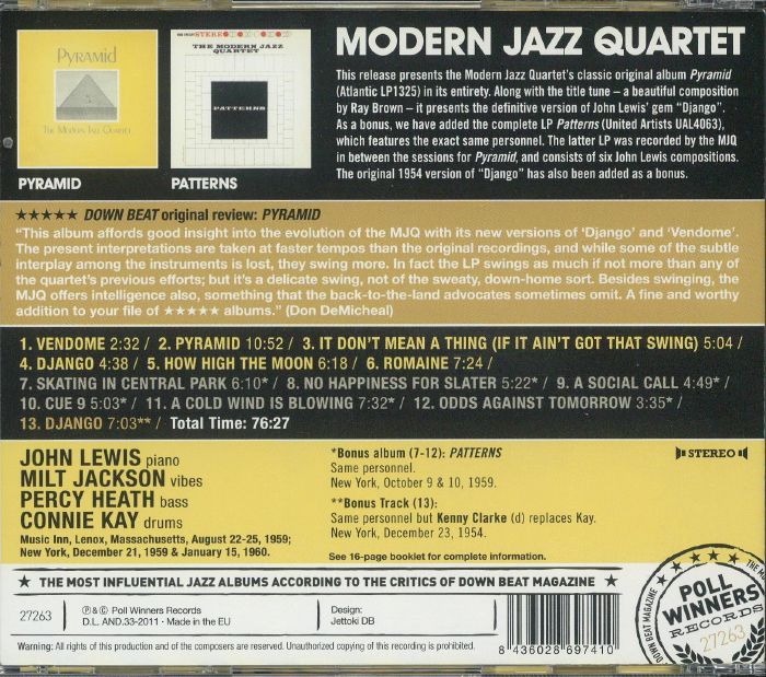 MODERN JAZZ QUARTET - Pyramid & Patterns (reissue)