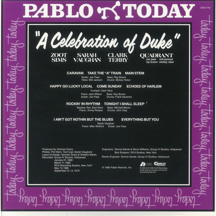 VAUGHAN, Sarah/CLARK TERRY/ZOOT SIMS/QUADRANT - A Celebration Of Duke (remastered)