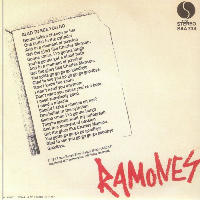 RAMONES - Glad To See You Go