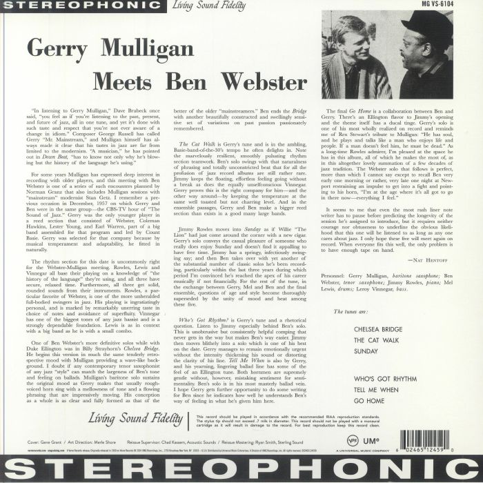 MULLIGAN, Gerry/BEN WEBSTER - Gerry Mulligan Meets Ben Webster (Acoustic Sounds Series)