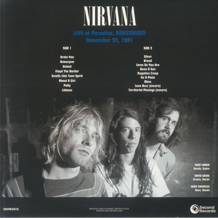 NIRVANA - Live At Paradiso Amsterdam November 25 1991 (reissue)