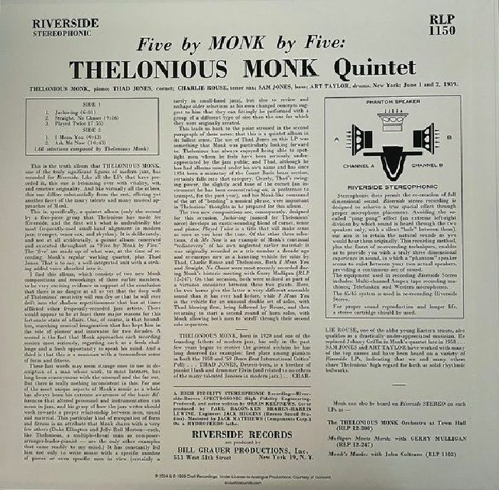 MONK, Thelonious - 5 By Monk By 5 (reissue)