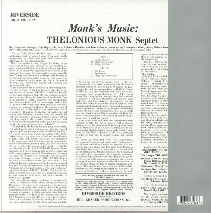 MONK, Thelonious - Monk's Music (reissue)