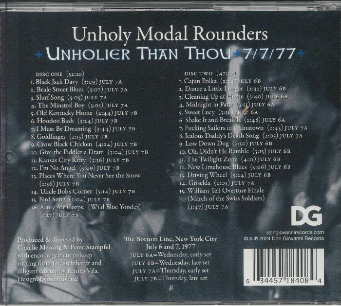 UNHOLY MODAL ROUNDERS, The - Unholier Than Thou: 7/7/77