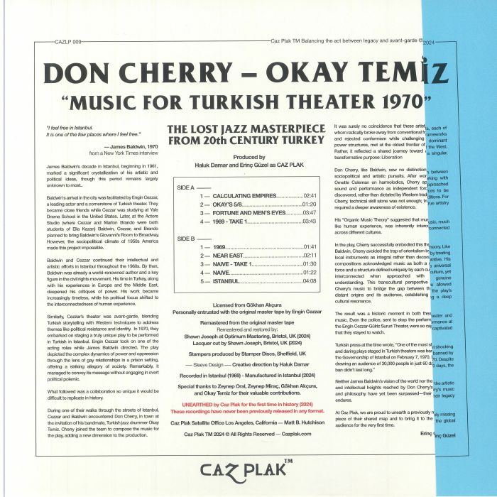仏LP Don Cherry - Okay Temiz Music For Turkish Theater 1970 CAZLP009 CAZ PLAK /00400 MUSIC FOR TURKISH THEATER | Don Cherry, Okay Temiz | cazplak