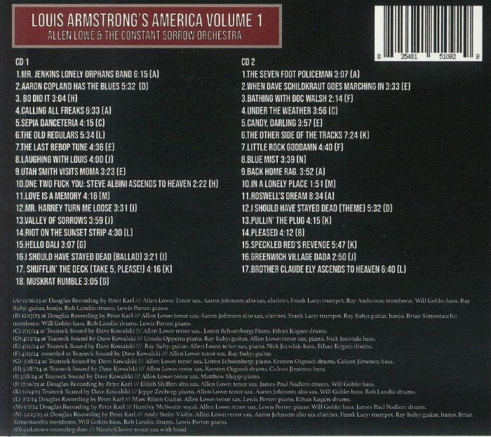 LOWE, Allen/THE CONSTANT SORROW ORCHESTRA - Louis Armstrong's America Volume 1