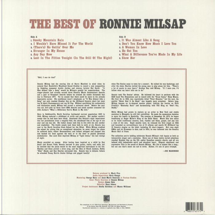 Ronnie MILSAP - The Best Of Ronnie Milsap Vinyl at Juno Records.