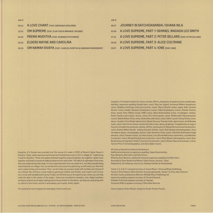 独LP Ganavya Daughter Of A Temple LTR045 Leiter Verlag GmbH &amp; /00260 Daughter of a Temple - LEITER
