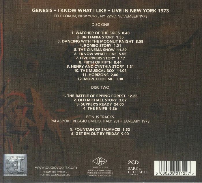 GENESIS - I Know What I Like: Live In New York 1973 CD at Juno