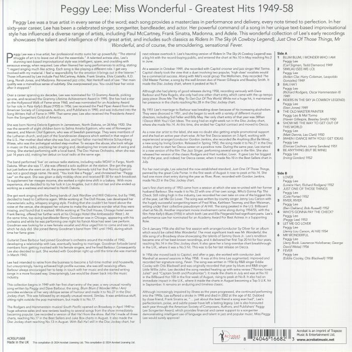 LEE, Peggy - Miss Wonderful: Greatest Hits 1949-58