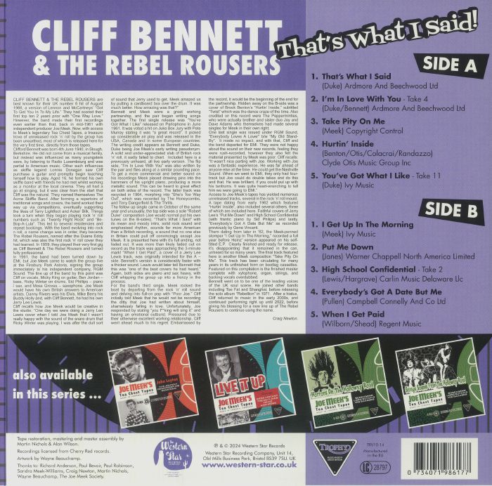 BENNETT, Cliff/THE REBEL ROUSERS - Joe Meek's Tea Chest Tapes: That's What I Said