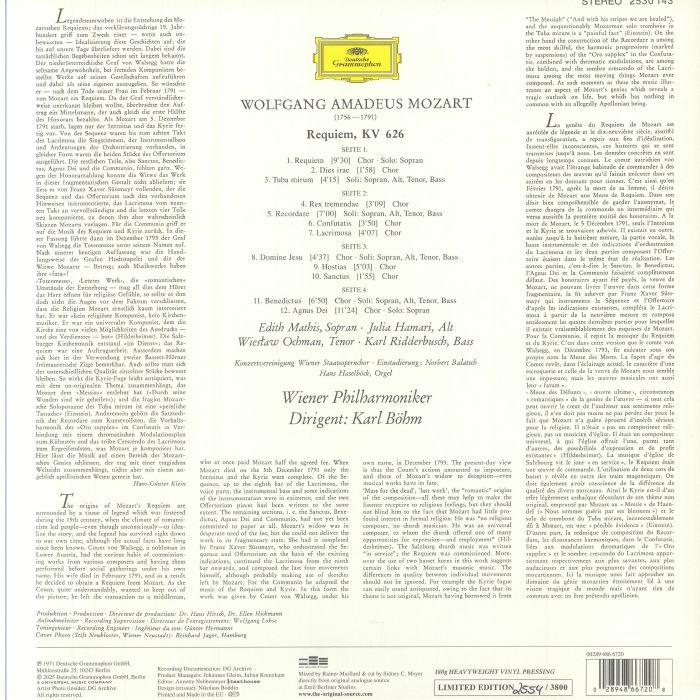 MOZART, Wolfgang Amadeus/KARL BOHM/WIENER PHILHARMONIKER - Requiem (reissue)
