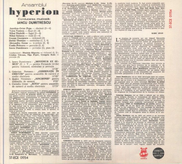 DUMITRESCU, Iancu/ANSAMBLUL HYPERION - Ansamblul Hyperion (reissue)