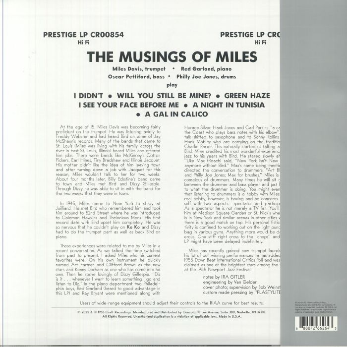 DAVIS, Miles - The Musings Of Miles (Original Jazz Classics Series)