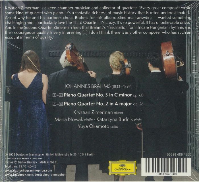 BRAHM, Johannes/KRYSTIAN ZIMERMAN - Brahm's Piano Quartets Nos 2 & 3