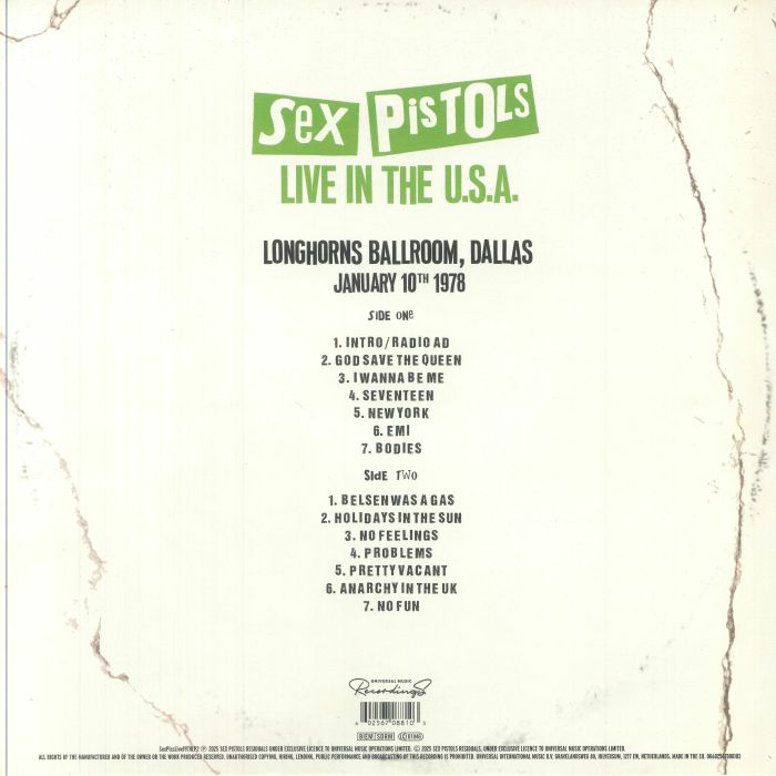 SEX PISTOLS - Live At Longhorns Ballroom Dallas USA 1978