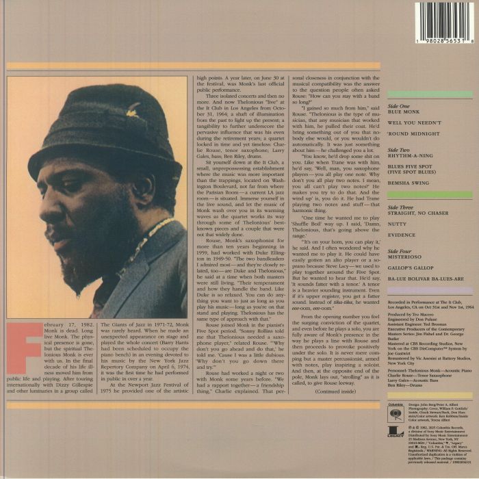 MONK, Thelonious - Live At The It Club (remastered) (Record Store Day RSD 2025)