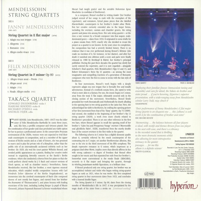 MENDELSSOHN, Felix/FANNY MENDELSSOHN/TAKACS QUARTET - String Quartets