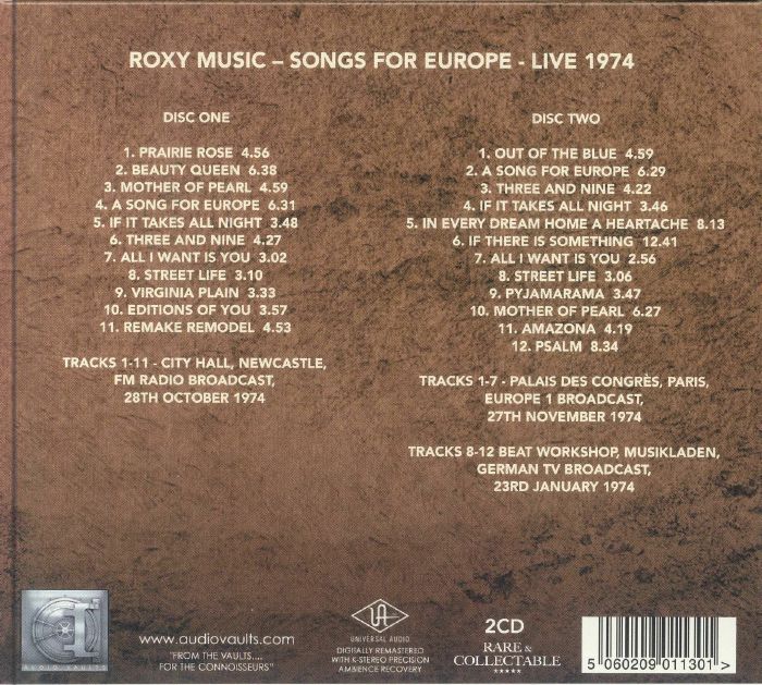 ROXY MUSIC - Songs For Europe: Live 1974 CD at Juno Records.