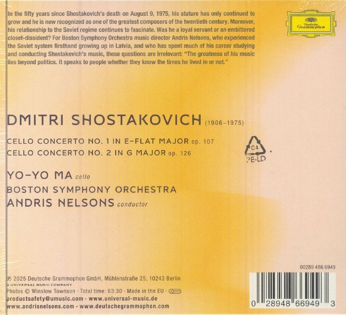 SHOSTAKOVICH, Dmitri/YO YO MA/ANDRIS NELSONS/BOSTON SYMPHONY ORCHESTRA - The Cello Concertos
