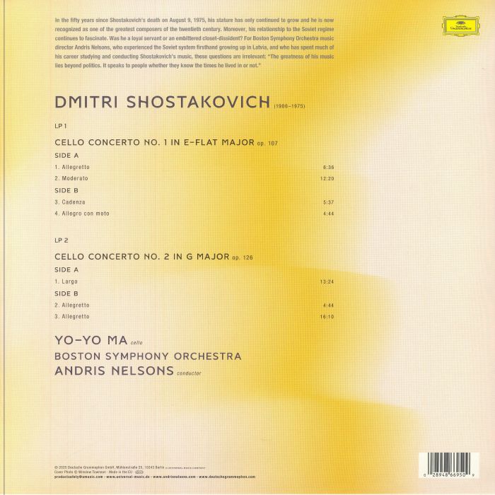 SHOSTAKOVICH, Dmitri/YO YO MA/ANDRIS NELSONS/BOSTON SYMPHONY ORCHESTRA - The Cello Concertos